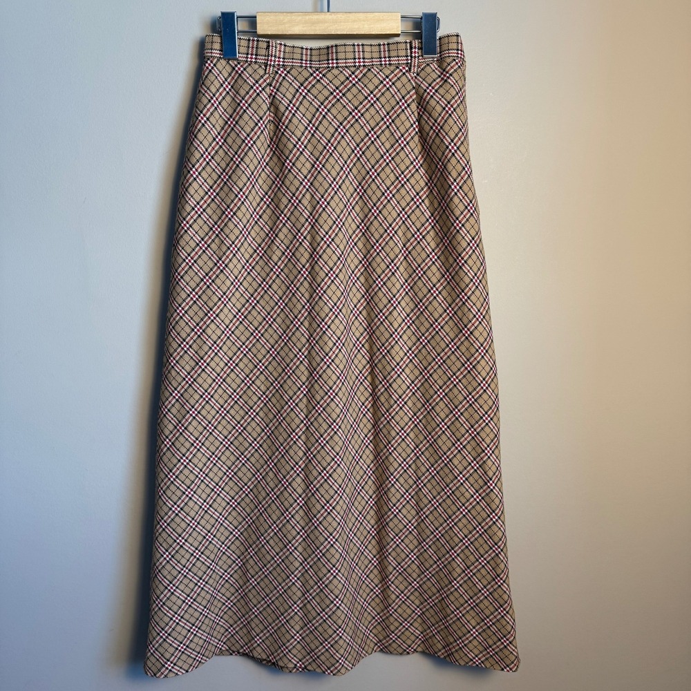 Tabi International Plaid Maxi Skirt Tan Red Black A-Line Vintage Womens Size 6